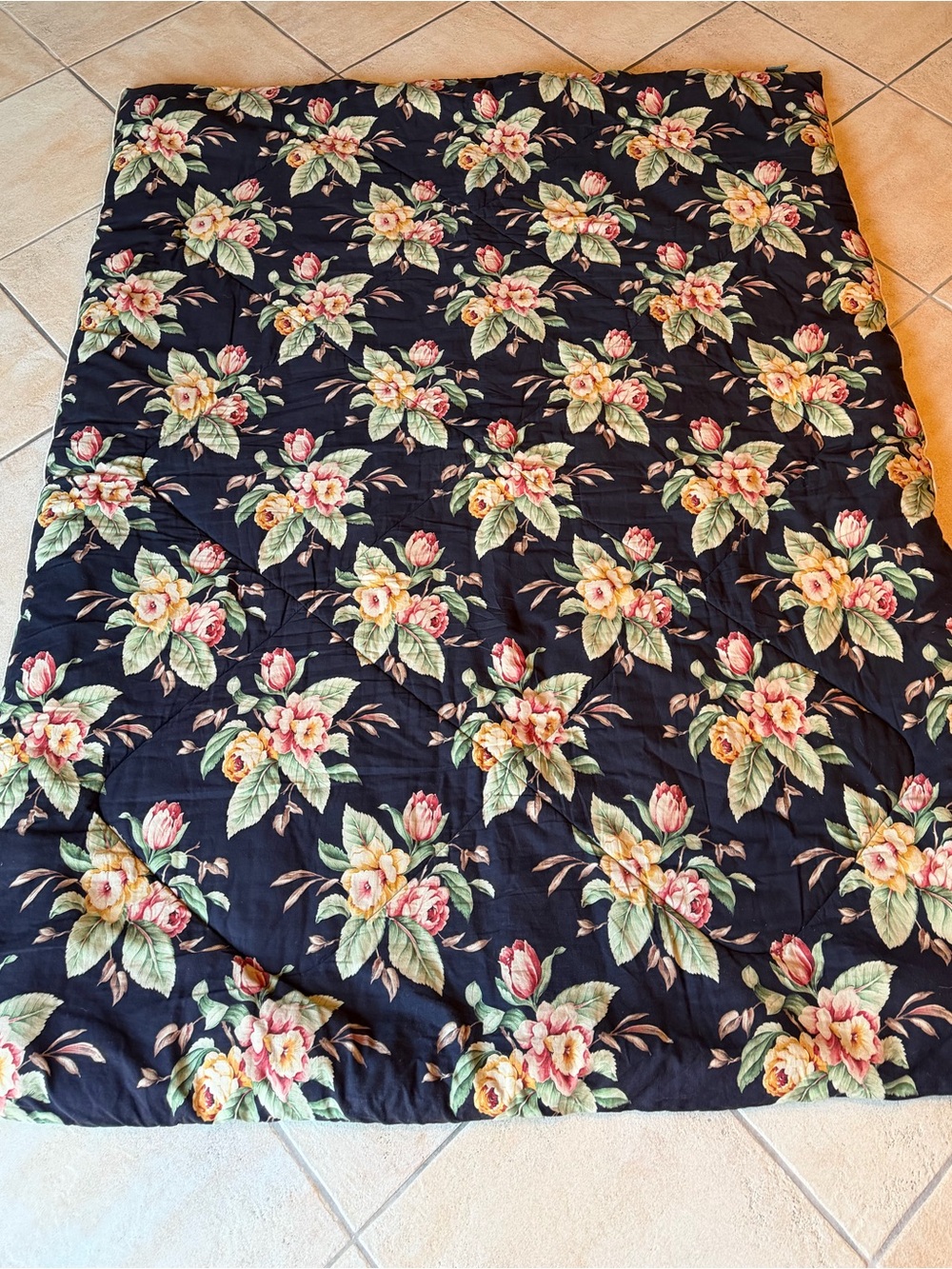 Ralph Lauren Black Charleston Twin Comforter Dark Floral Cotton Usa Classic